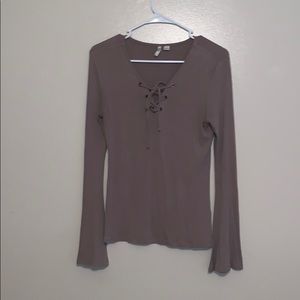Lace front bell sleeve top
